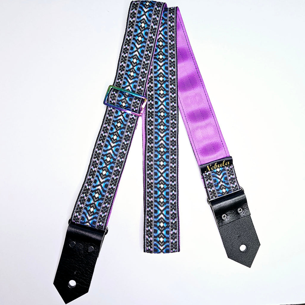 "Seyfert" Guitar Strap - Purple Seatbelt Backing