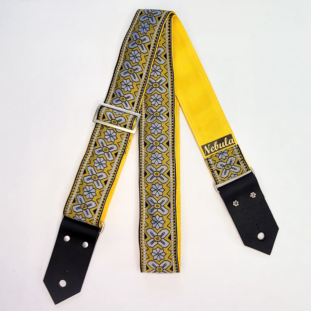 "Helios" Guitar Strap Yellow Seat Belt Backing