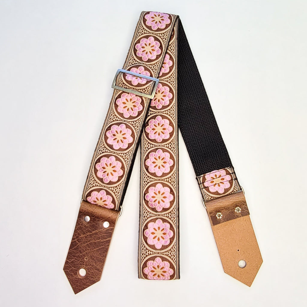 "Shell Pink Flower of Life" Guitar Strap - Cotton Backed