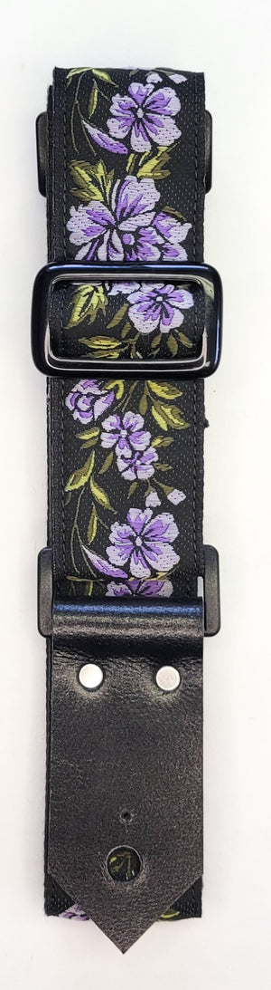 "Purple Flowers" Guitar Strap Cotton Backing