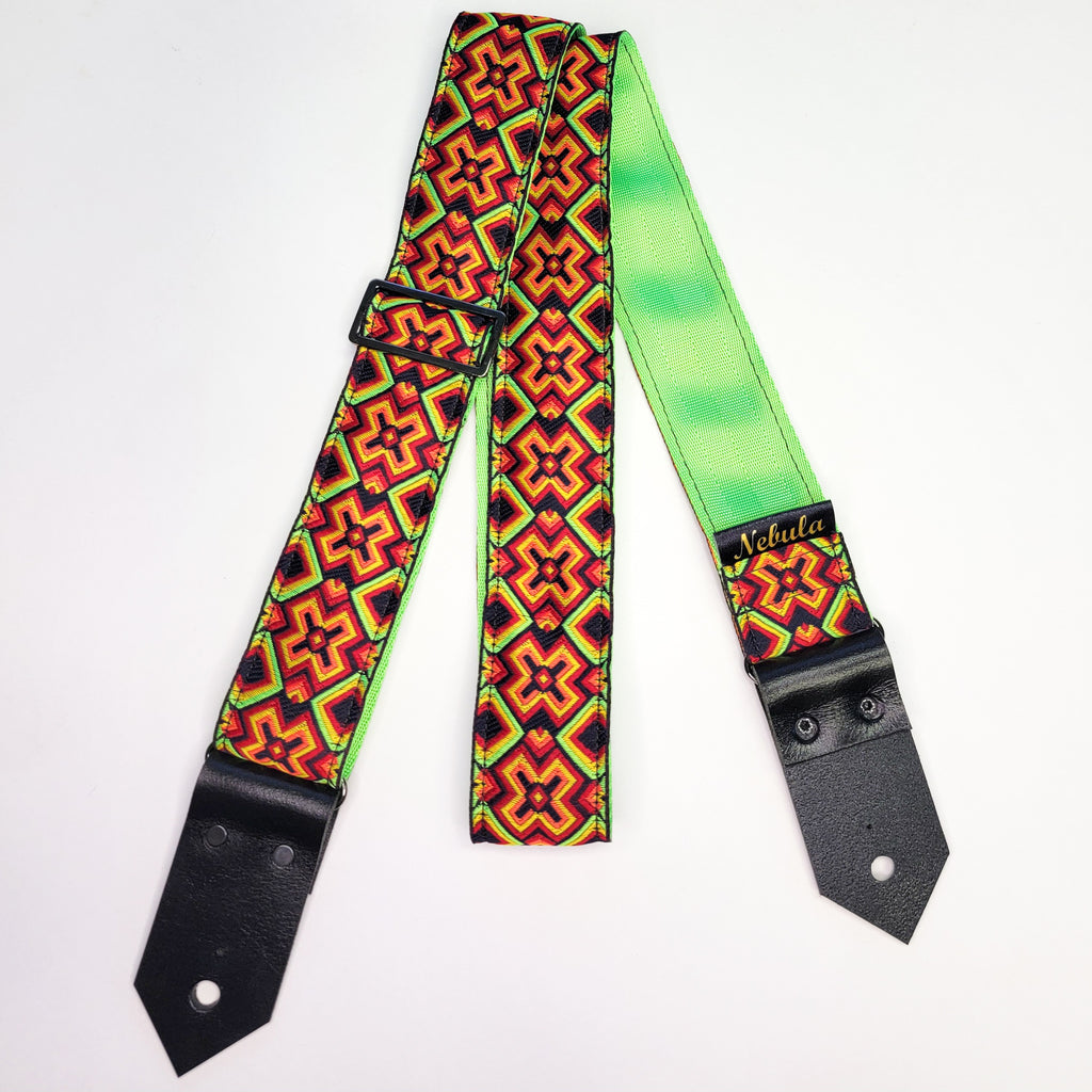 "Cosmic Acid" Guitar Strap - Slime Green Seatbelt Backing